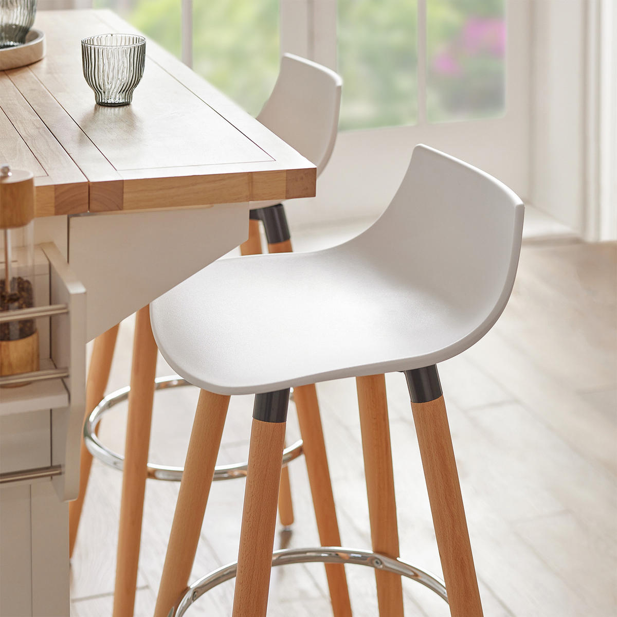BARHOCKER Buche Weiß - Weiß/Braun, Holzwerkstoff/Kunststoff (40/84/41cm) - SoBuy