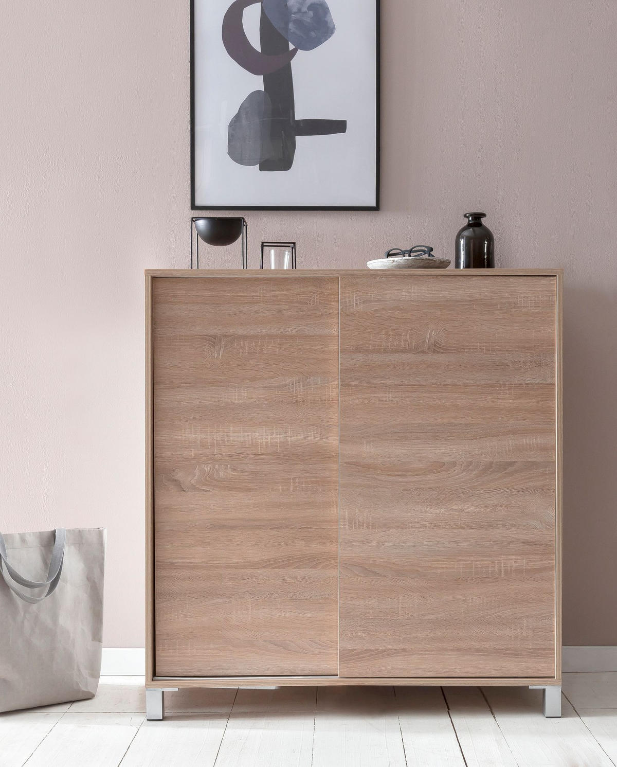SCHUHSCHRANK Holz für 20 Paar Schuhe mit Schiebetüren, Beige 100x38x108 cm - Beige/Silberfarben, Holz/Kunststoff (100/108/38cm) - KADIMA DESIGN