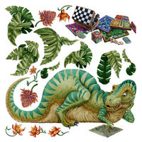 WANDAUFKLEBER 60x76cm - Dino mit einem Brettspiel - Multicolor, Kunststoff (60/76/0.1cm) - Wallfluent