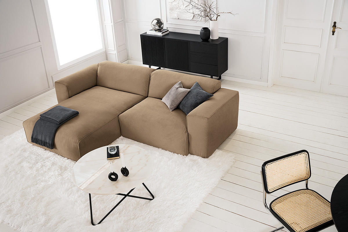 1,5-SITZER ECKSOFA mit Longchair - Taupe/Schwarz, Kunststoff/Textil (260/173cm) - home24