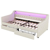 TAGESBETT 90/200 cm DE-04861, mit LED und 2 Schubladen in Beige - Beige, Holzwerkstoff (90/200cm) - ComfortXL