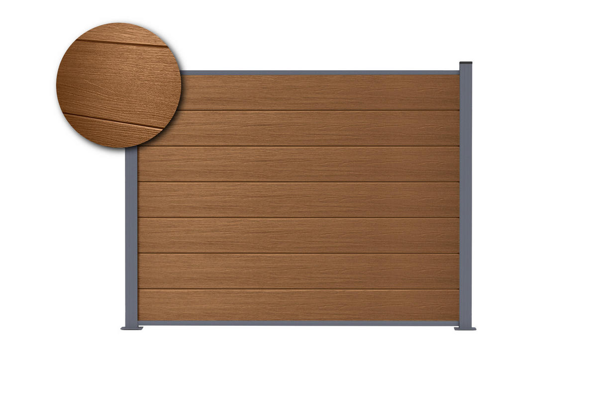 VERBUNDZAUN 2 m STOCKHORN H. 150 cm auf Teakholz-Sockel - Braun, Holzwerkstoff (200/150cm) - Casanoov