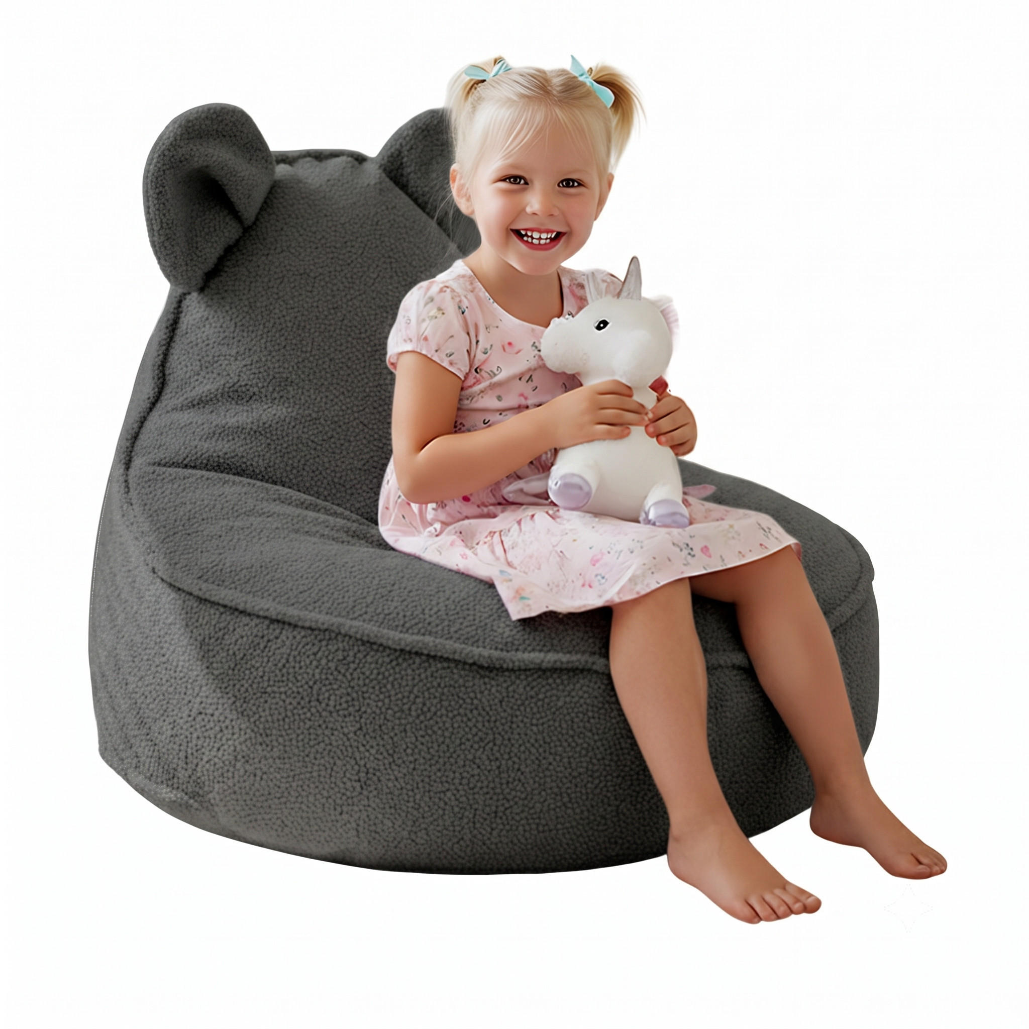 SITZSACK FÜR KINDER Maus 75/75/55 cm, weicher Bouclé 315 g/m², abnehmbarer Bezug, Steel Grey - Dunkelgrau, Textil (75/55/75cm) - Dreamroots