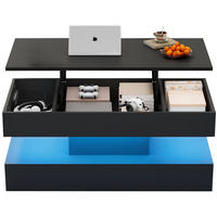 KLUB stolić, 100/50/42 cm, crni, podesive visine s LED rasvjetom i prostorom za pohranu - crna, drvni materijal (100/50/42cm) - BEAOK