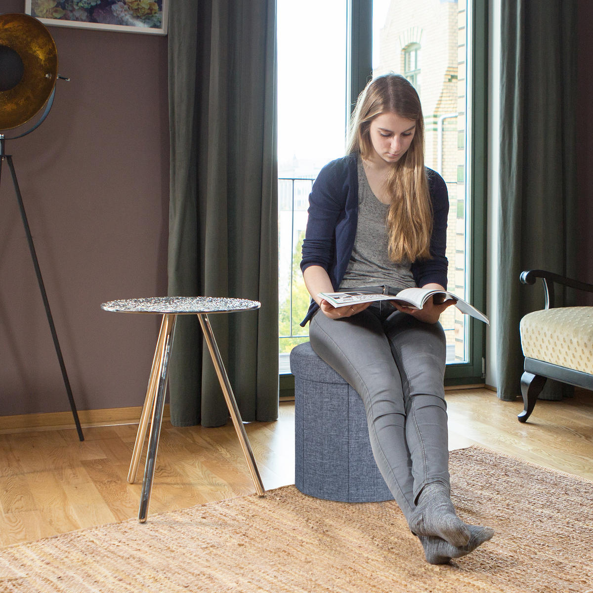 SITZHOCKER - Anthrazit, Holzwerkstoff/Textil (38/38/38cm) - Relaxdays