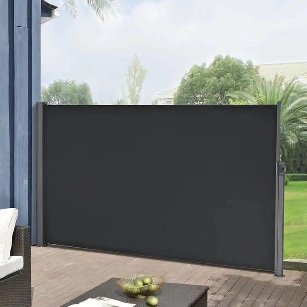 SEITENMARKISE Sicht- und Windschutz für Balkon und Terrasse in Dunkelgrau, 160 x 300 cm - Schwarz, Kunststoff (300/160cm) - Livingandhome