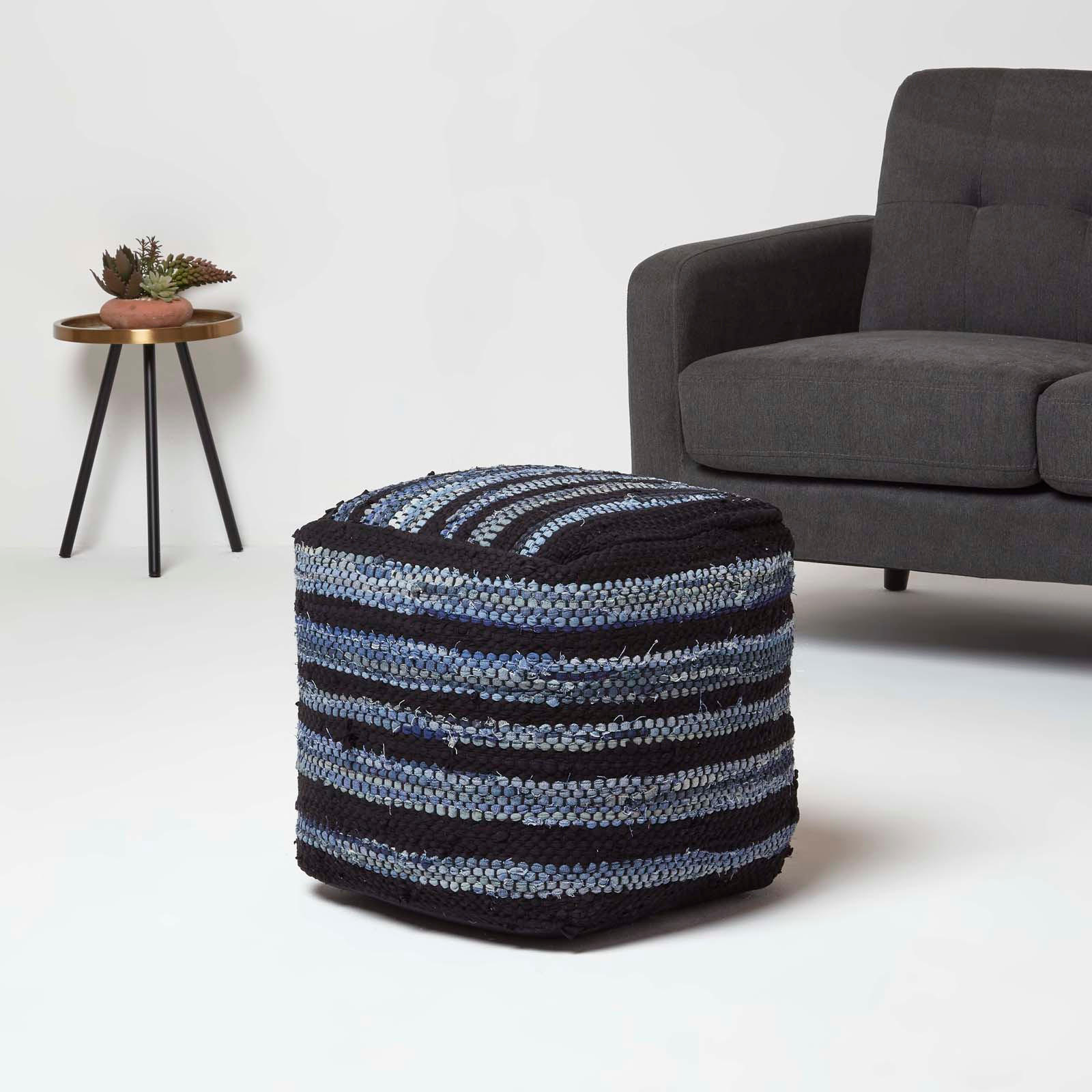 SITZWÜRFEL Texas blau gestreift, 40/40/40 cm - Blau, Textil (40/40/40cm) - Homescapes