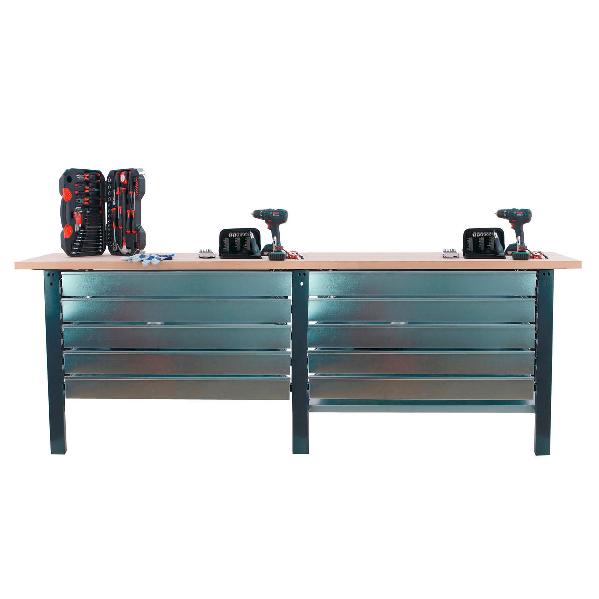 WERKBANK Buffalo Wood mit 10x Schublade HxBxT 86,5 x 260 x 75 cm Traglast 1000 kg Anthrazit - Anthrazit, Metall (260/86.5/75cm) - PROREGAL