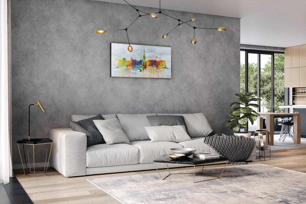 OLEJOMAĽBA 120/60 cm, Mesto a architektúra - sivá, drevo/textil (120/60cm) - KUNSTLOFT
