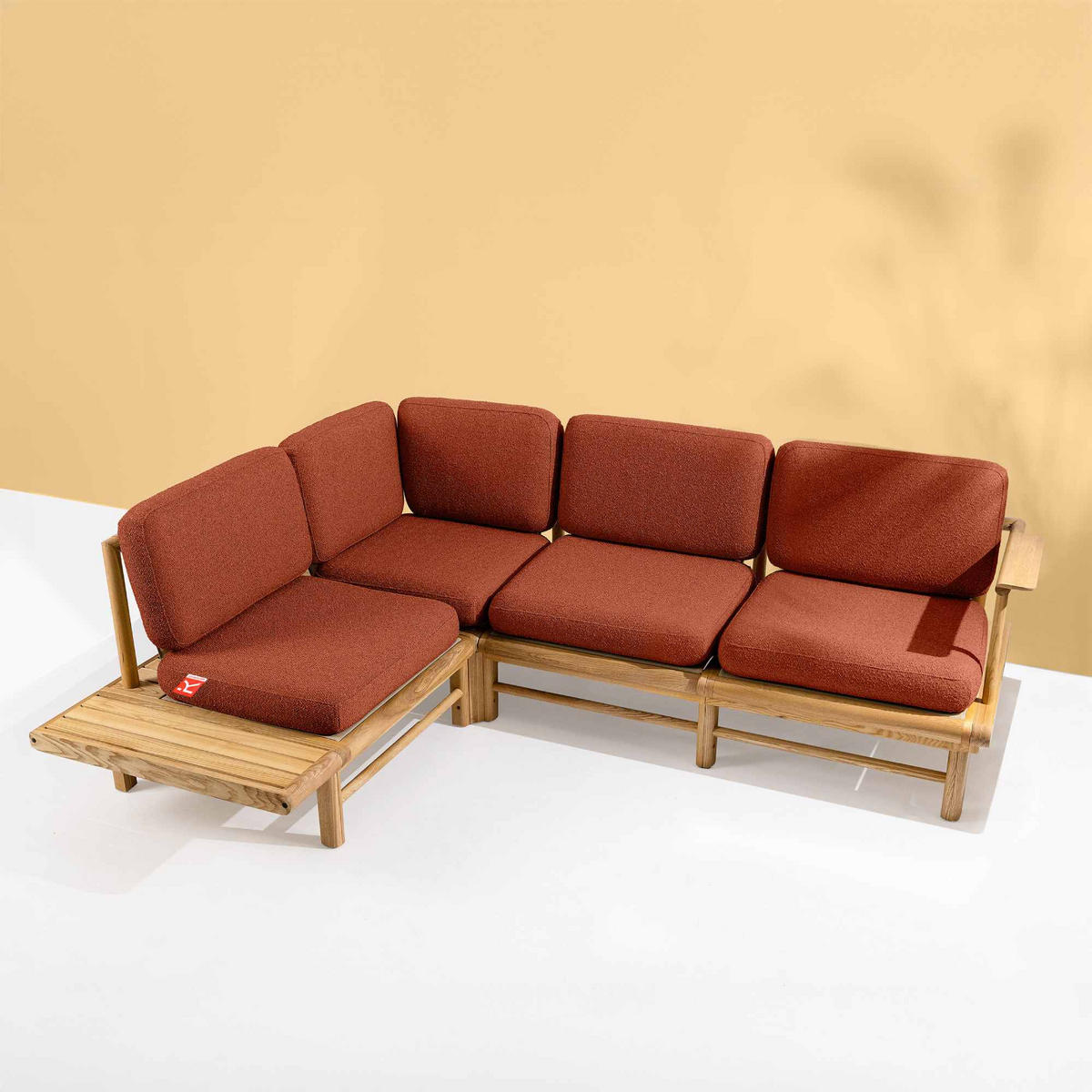 LOUNGESOFA ATREDA links - Orange, Holz/Textil (230/74/175cm) - KONSIMO®