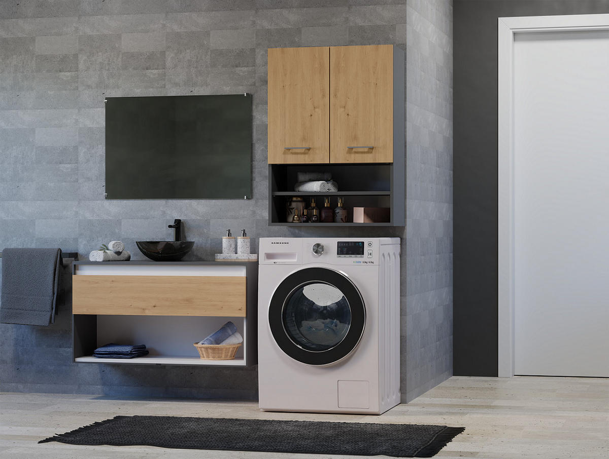 BADEZIMMER-HÄNGESCHRANK POLA MINI DK - ANTHRAZIT EICHE ARTISAN - Anthrazit/Eiche Artisan, Holzwerkstoff (64/90/30cm) - CDF