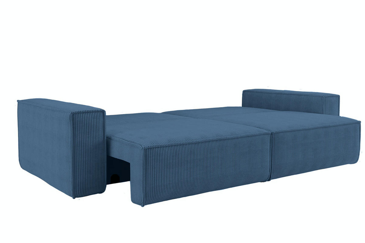 SCHLAFSOFA HUGO, Sofa mit Schlaffunktion und Bettkasten, Farbe: Blau, Cordstoff - Blau, Textil (244/83/98cm) - VENASI MÖBEL