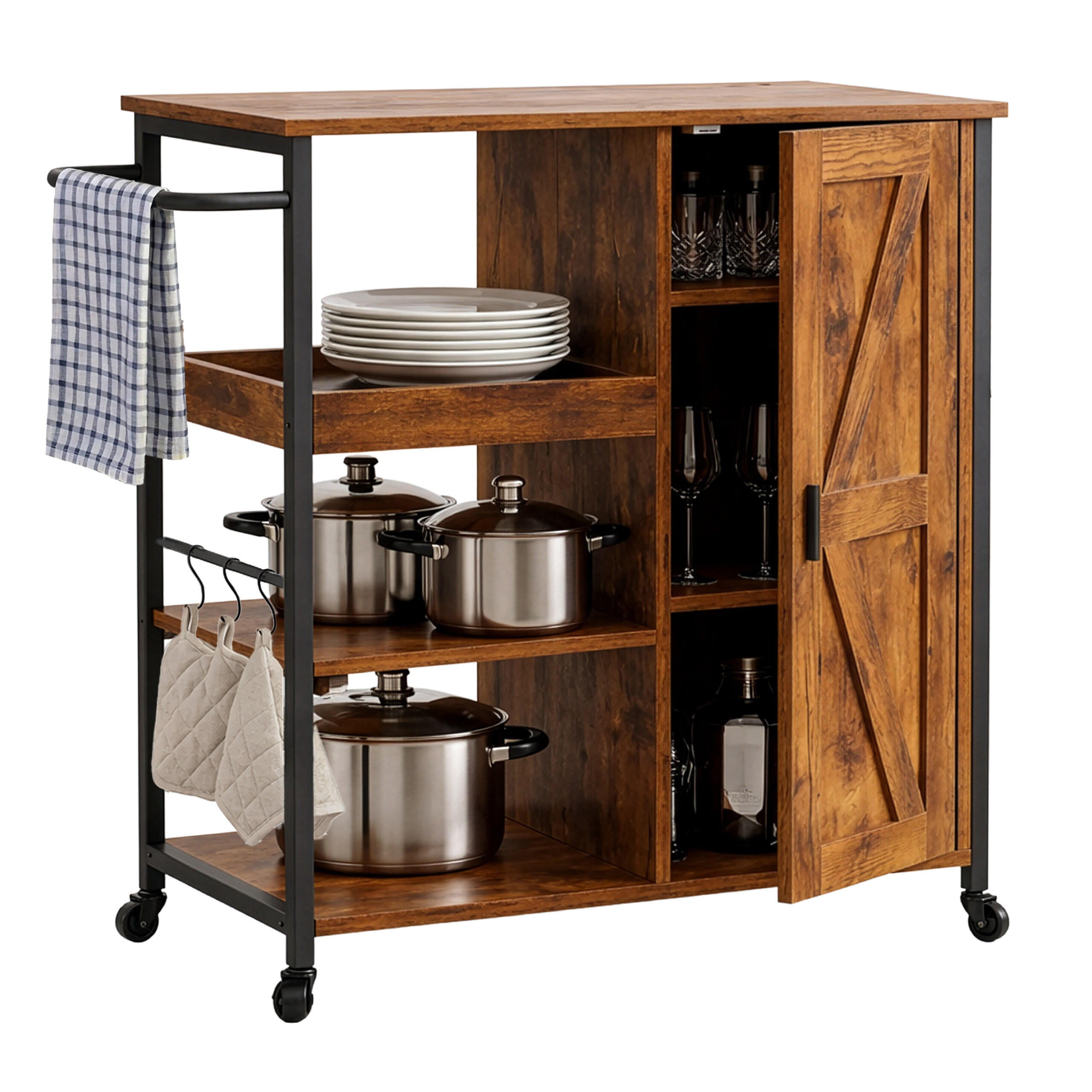 SERVIERWAGEN - Braun, Holzwerkstoff/Metall (80/85/37cm) - Relaxdays