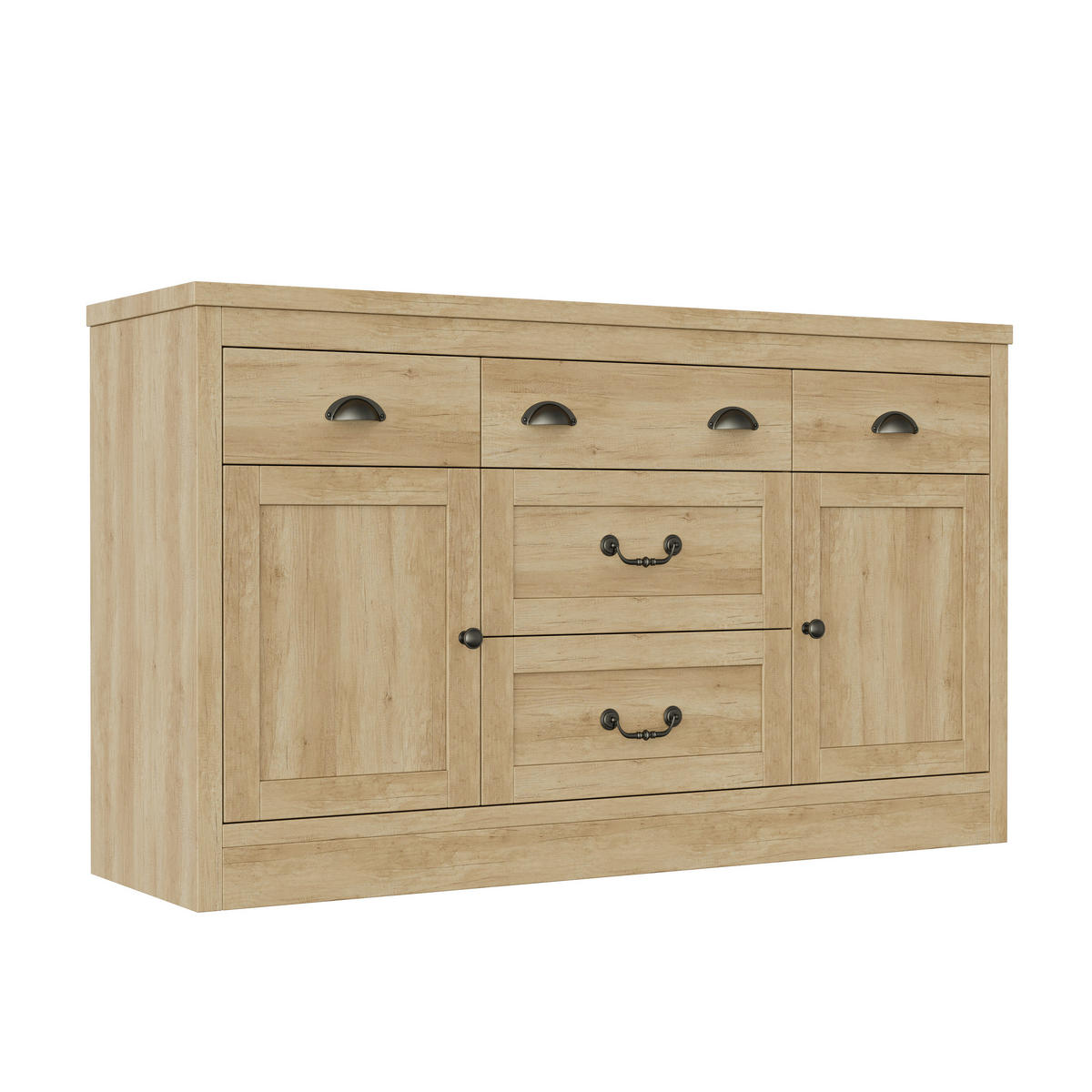 SIDEBOARD Holzoptik, 5 Schubladen, 2 Türen, Stauraum, antik-vintage Stil - Eichefarben, Holz (135/80/39.8cm) - EuroLiving