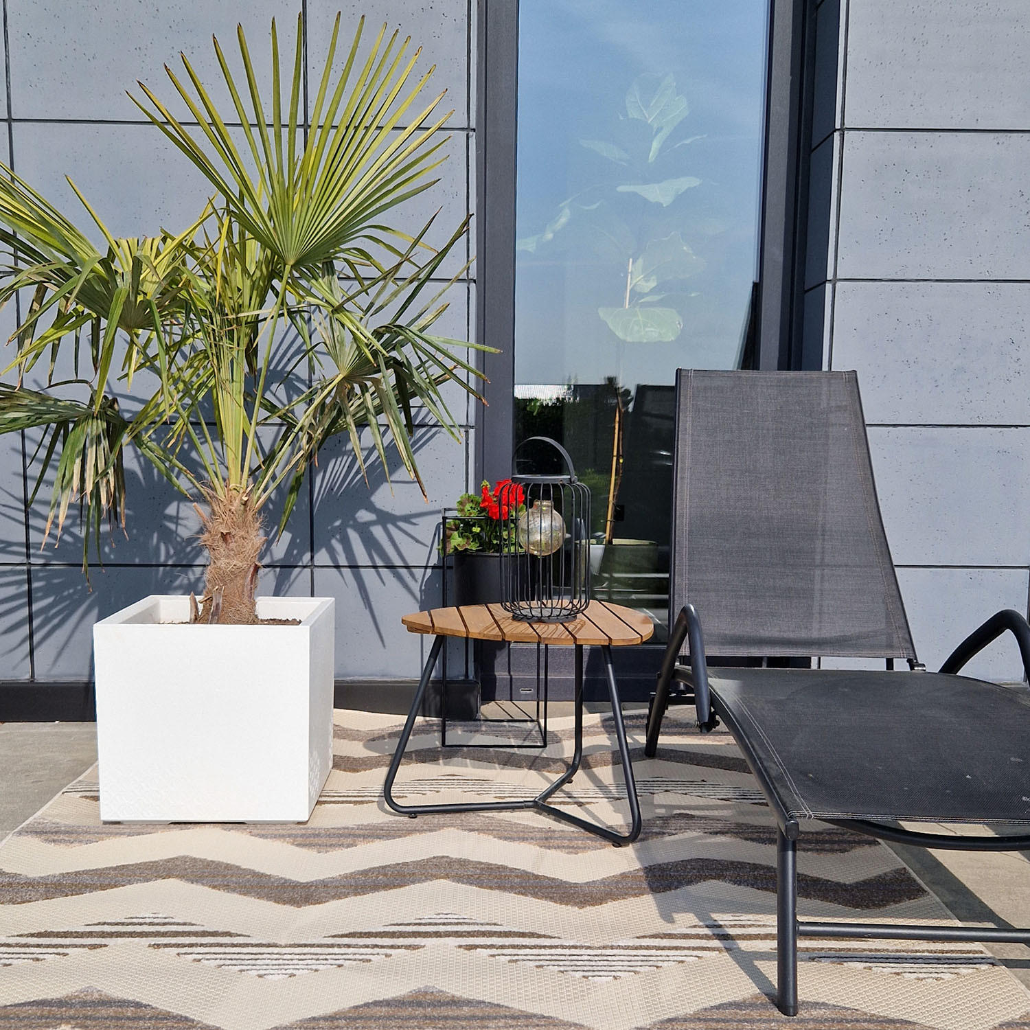 TEPPICH Outdoor Beige Bunte Chevron Geometrisch Kurzflor Rechteckig - 140x200 cm - Braun, Textil (140/200cm) - Mazovia