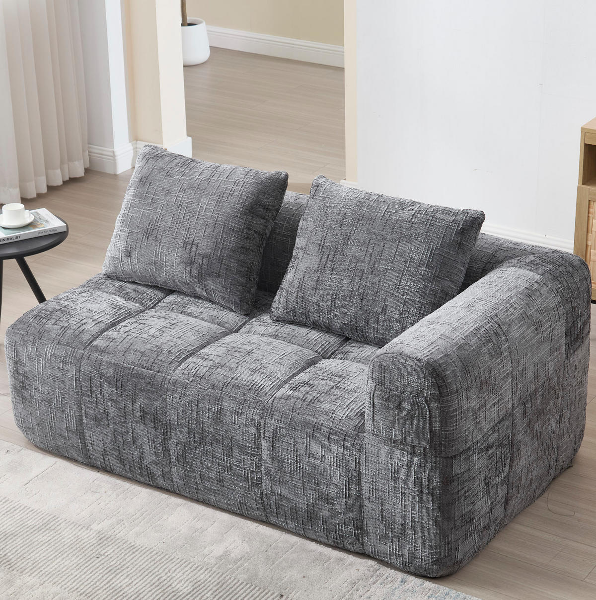 POHOVKA z chenillu, 158/90/60 cm sivá, s bočnými vreckami a vankúšom - sivá, textil (60/160/90cm) - BEAOK