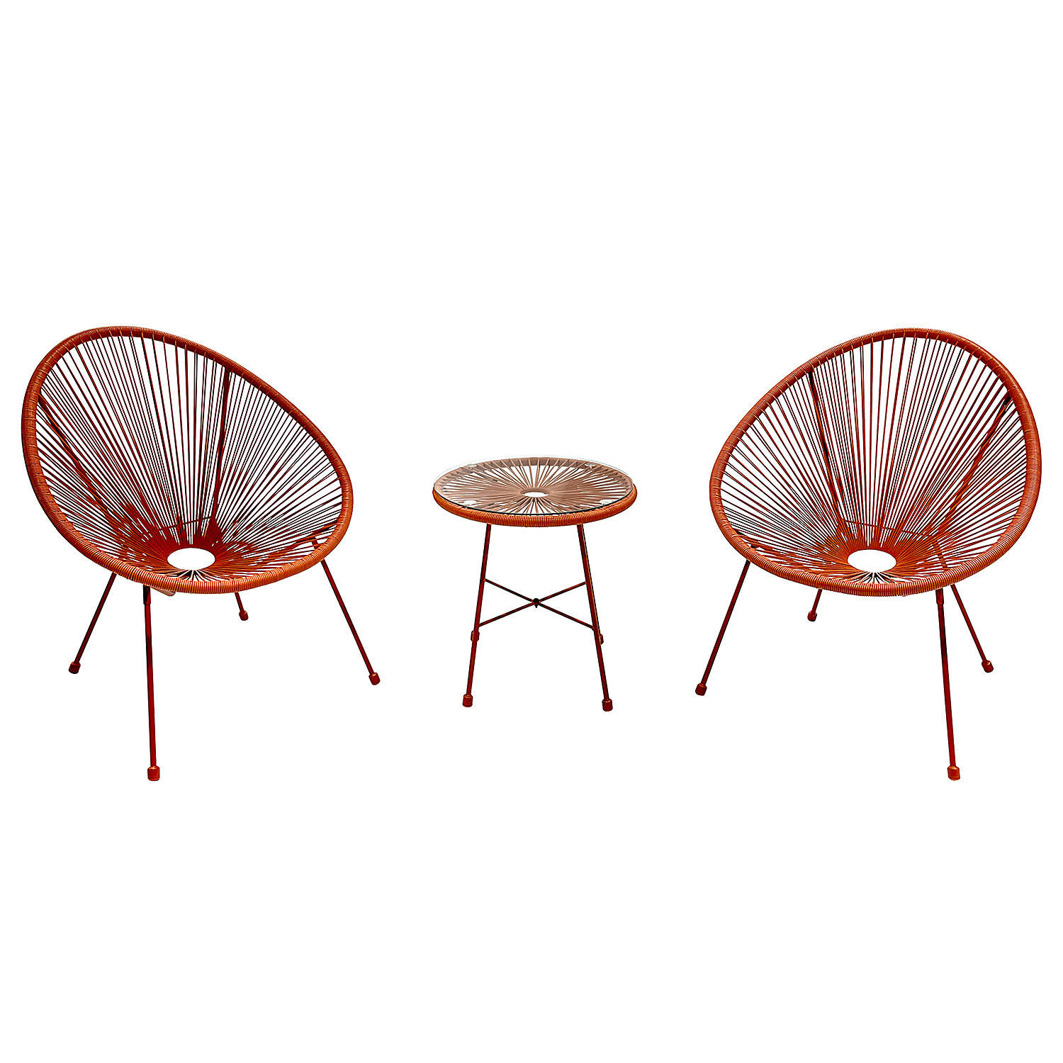 SITZGRUPPE - Stahl / Polyrattan - 3-teilig - Terracotta, Naturmaterialien/Glas - home24