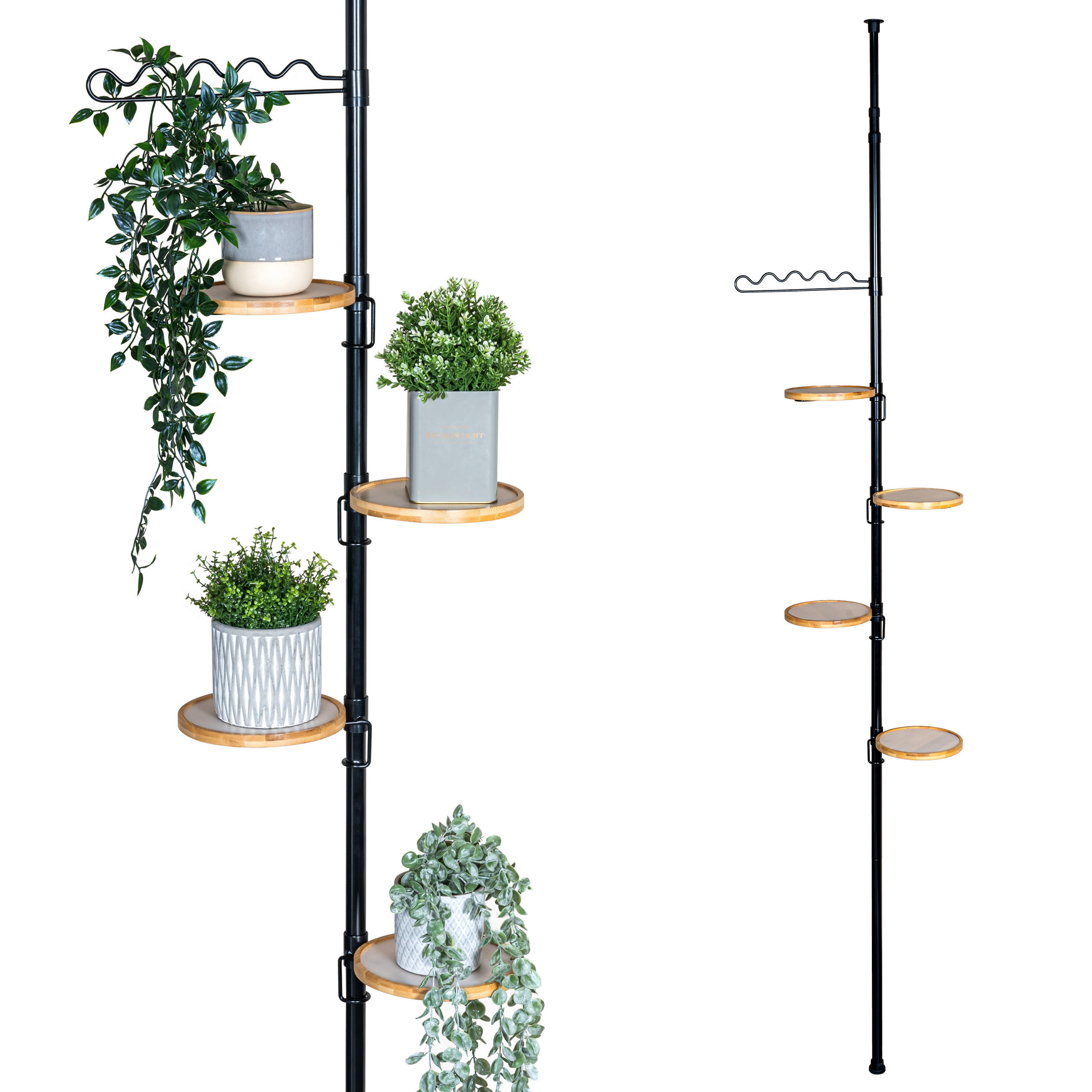 TELESKOP-BLUMENREGAL mit 4 Bambusablagen, schwarz - Schwarz, Metall (53/290/20cm) - bremermann