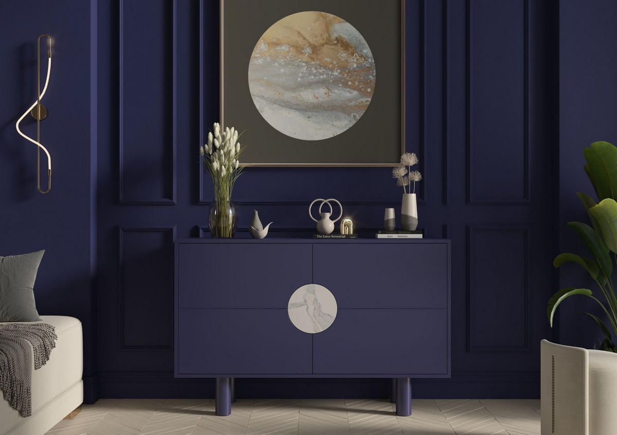 SIDEBOARD Zoe, Mit Marmor, 140 cm, Marineblau - Dunkelblau, Holz/Holzwerkstoff (140/90/40cm) - Dancan