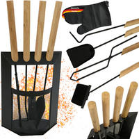 KAMINBESTECK modern THEO 6-tlg. mit Holzgriff Schürhaken Besen Ascheschaufel Schwarz - Schwarz, Metall (29/61/20cm) - DELUKE
