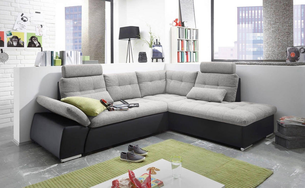 ECKSOFA mit Schlaffunktion, Armlehnfunktion und Kopfstützen - Chromfarben/Silberfarben, Textil (219/260cm) - ed exciting design