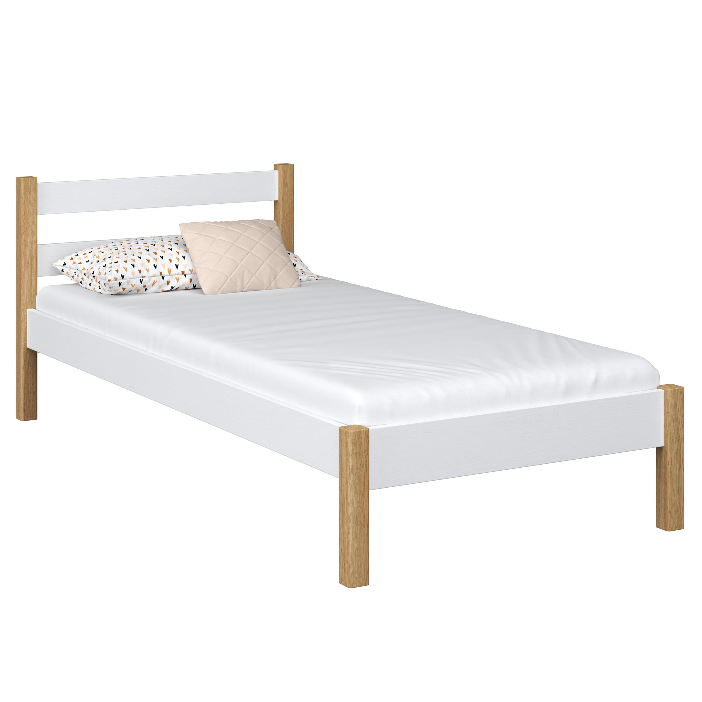 BETT N01 Weiß / Eiche Natur 80/190 - Eiche Artisan/Weiß, Naturmaterialien/Holz (80/190cm) - N-Wood
