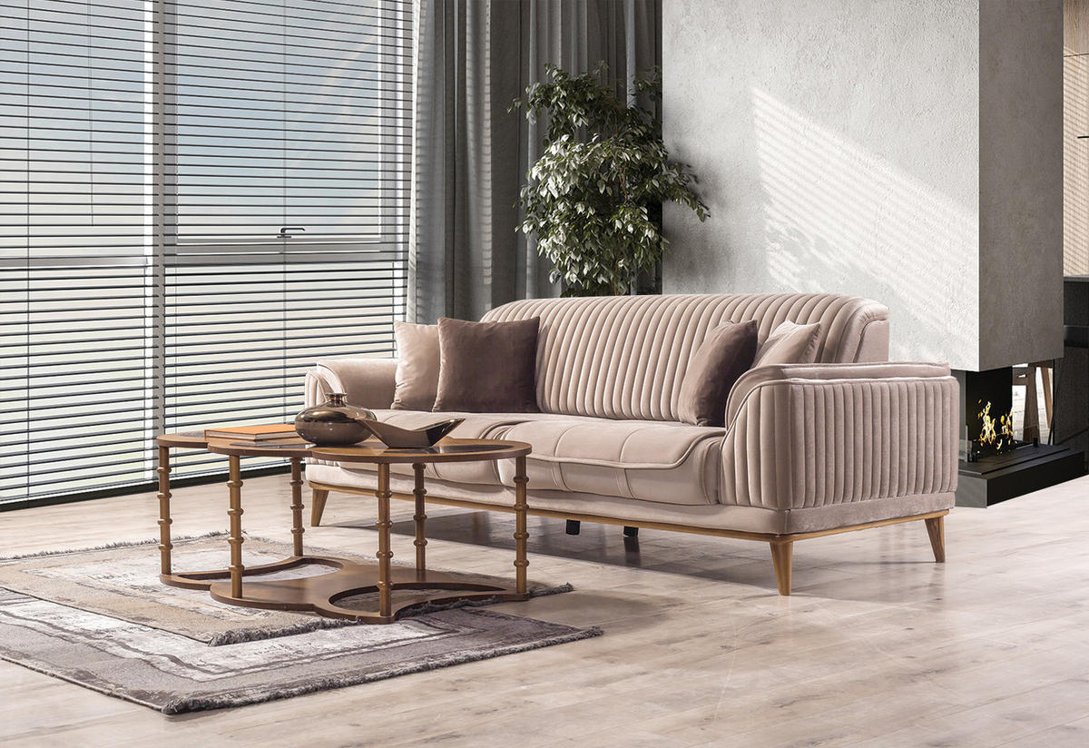 3-SITZER Sofa BOND HOLZ, Beige - Beige, Holz/Textil (230/85/100cm) - Villa Möbel
