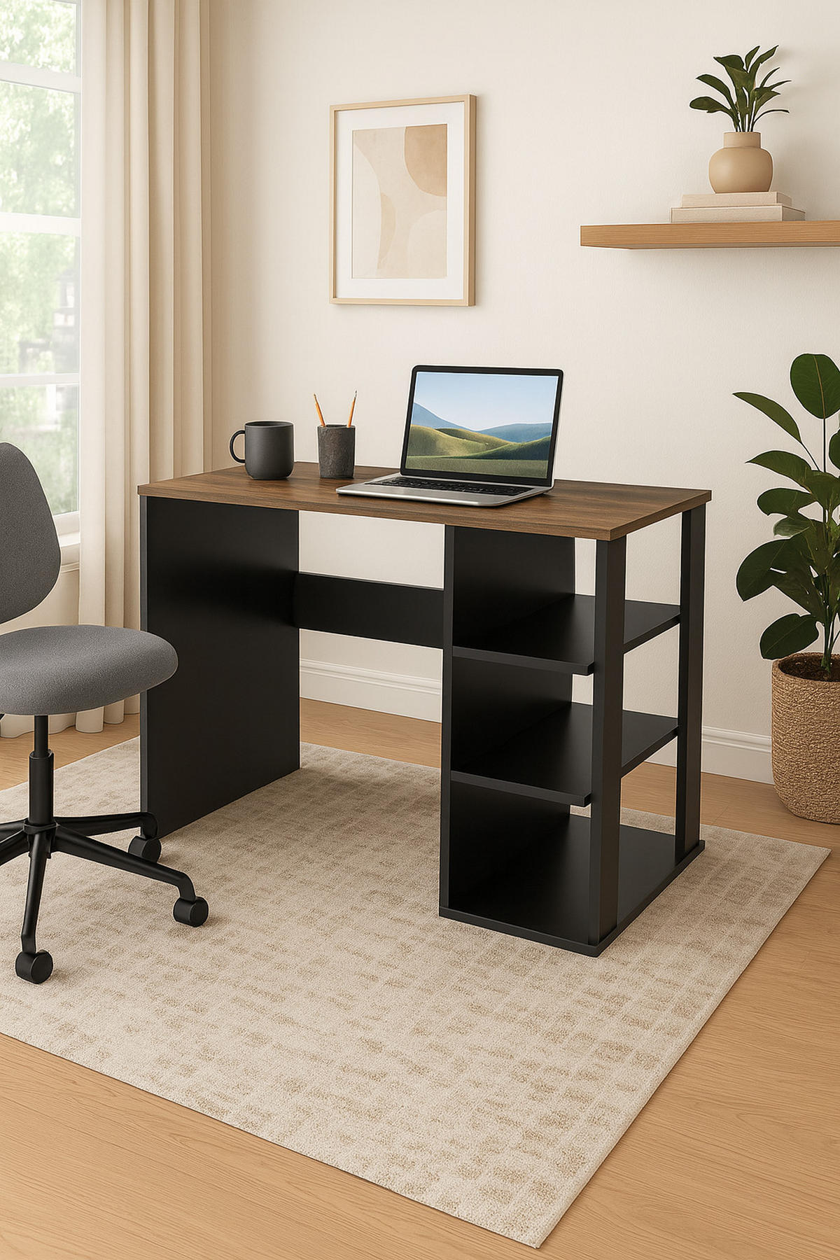 COMPUTERTISCH Schwarz Polina Nussbaum - Robinienfarben, Holzwerkstoff (60/115/12cm) - Decorotika