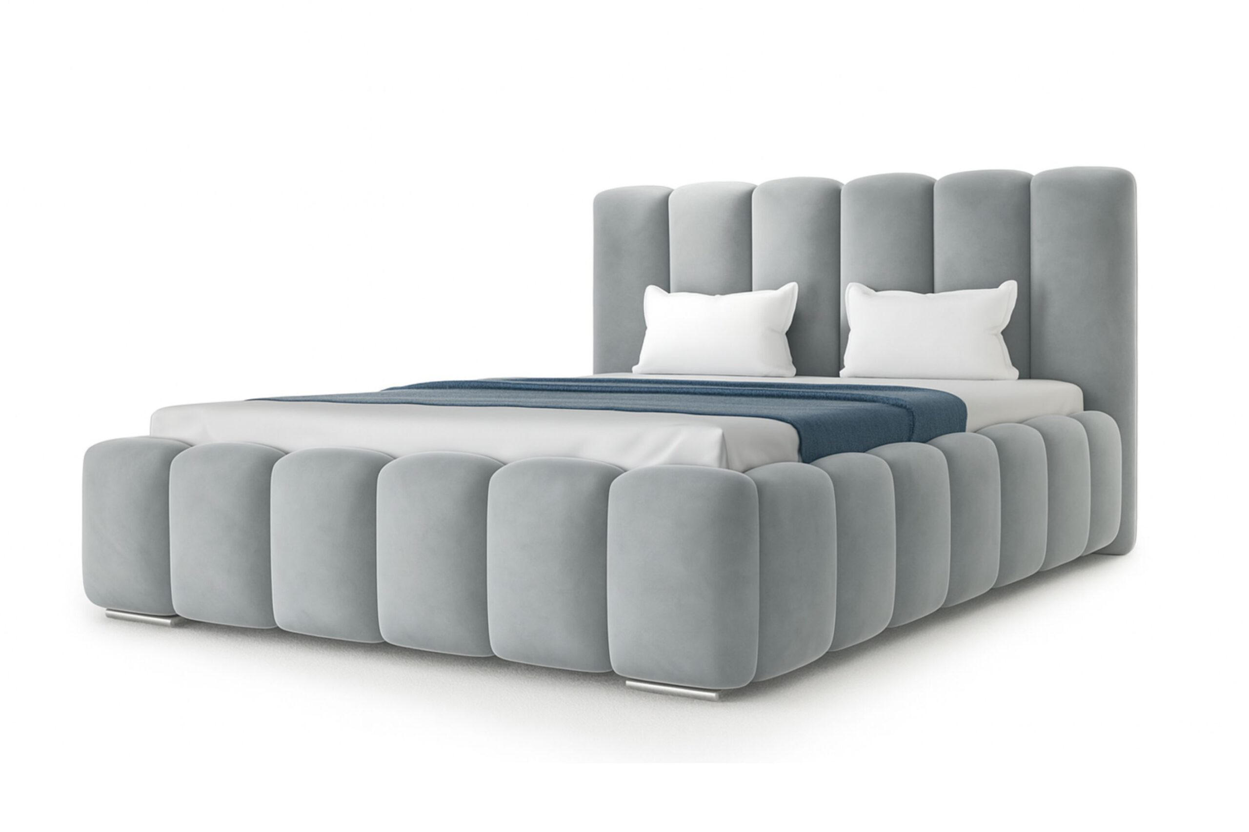 POLSTERBETT BARON mit Kopfteil, 140 x 200 cm, Doppelbett mit Bettkasten und Lattenrost aus Metall, Velourstoff, Frabe: Hellgrau - Hellgrau, Holz/Kunststoff (140/200cm) - Agmat-Furniture