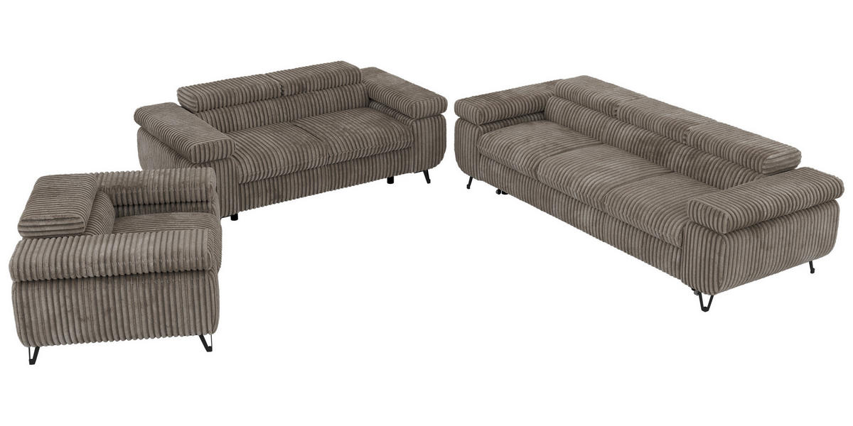 SEDACIA ZOSTAVA PETERS 1+2+3 - Svetlohnedá Manšester - svetlohnedá/čierna, kov/textil (262/76/99cm) - MKS
