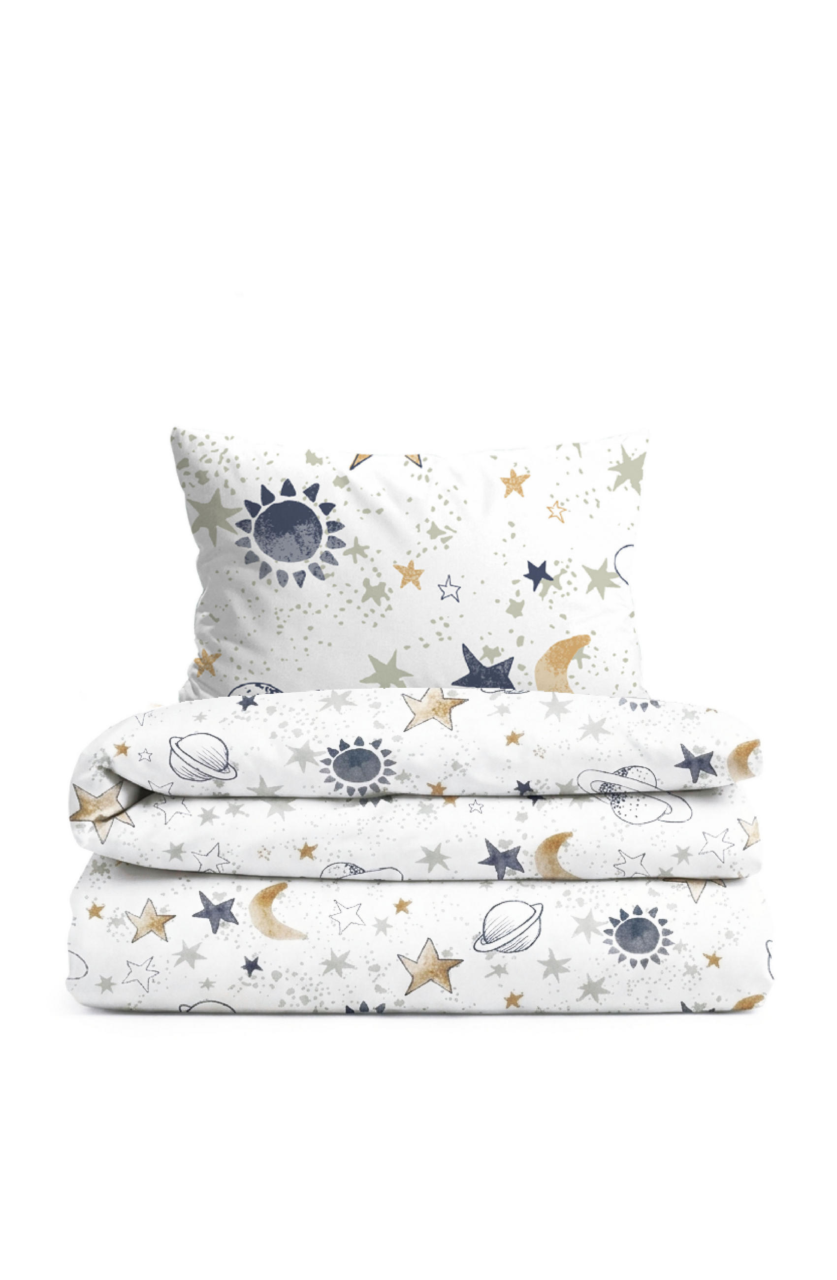 BETTWÄSCHE-GARNITUR Biber Universum weiss, 100x135 cm + 40x60 cm - Weiß, Textil (100/135cm) - biberna