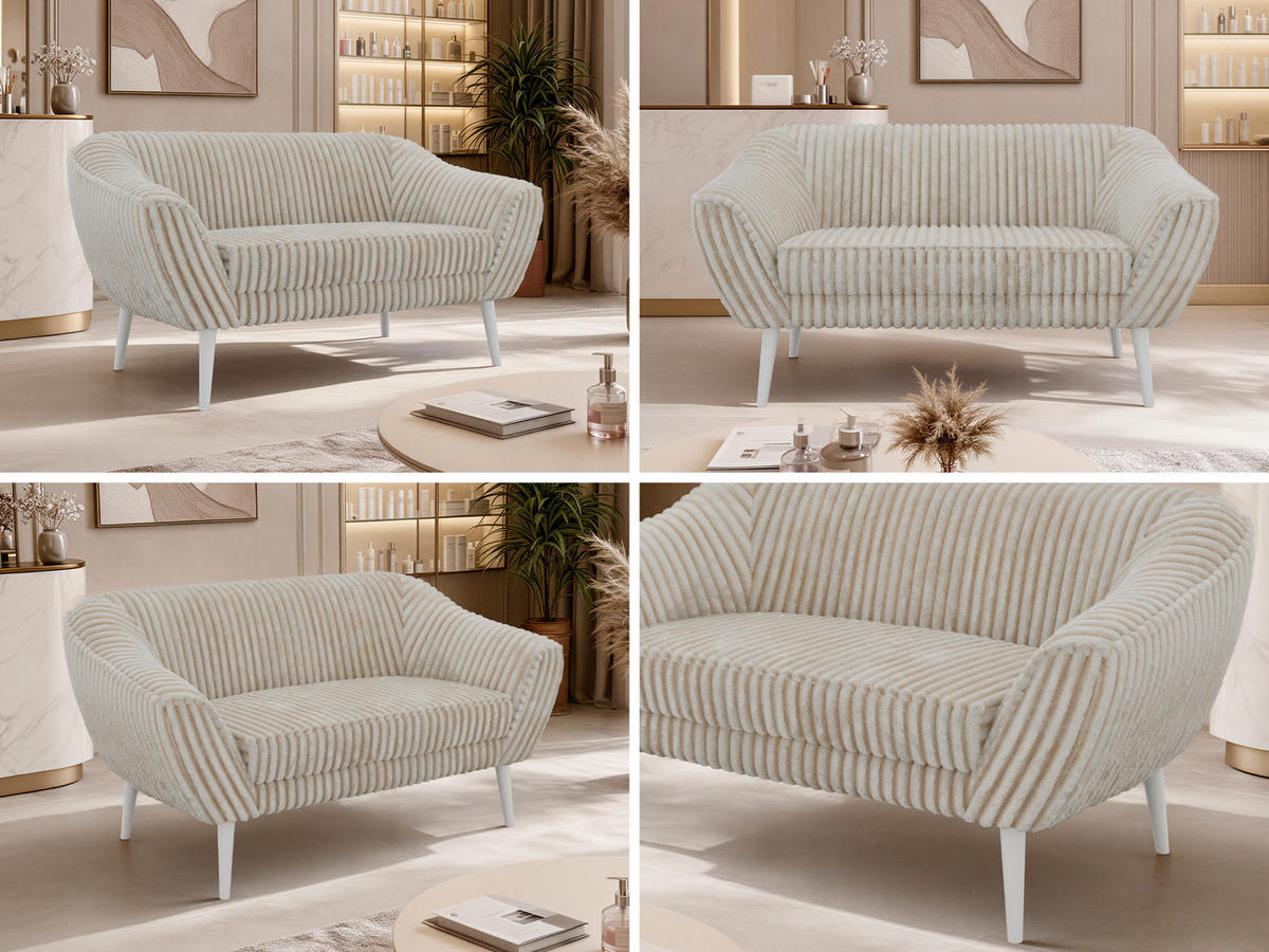 2-SITZER-SOFA PIRS - Beige Cord - Weiße Beine - Beige/Creme, Holzwerkstoff/Textil (140/75/74cm) - MKS