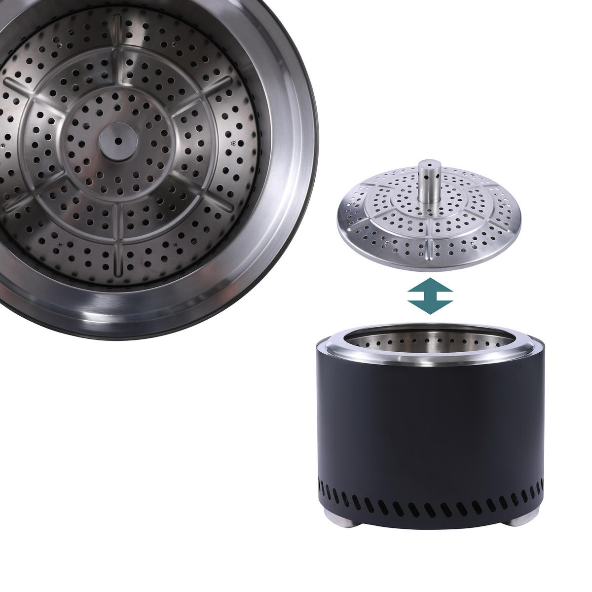 RAUCHFREIE Feuerschale - Schwarz, Textil/Metall (49.5/35/49.5cm) - Relaxdays