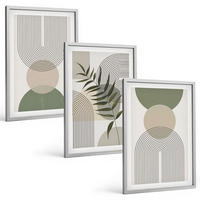 BILDER SET 3er Set - 40x60 cm Silberner Rahmen - Abstrakte Formen mit Grün - Silberfarben, Kunststoff (40/60cm) - TULUP