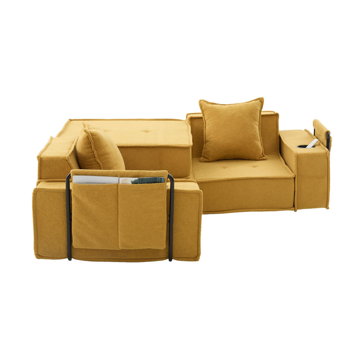 SCHLAFSOFA Zweisitzer mit Schlaffunktion,ausziehbar,Modulares Design,Chenille,Gelb - Gelb, Textil (162/42/54cm) - LVHOM