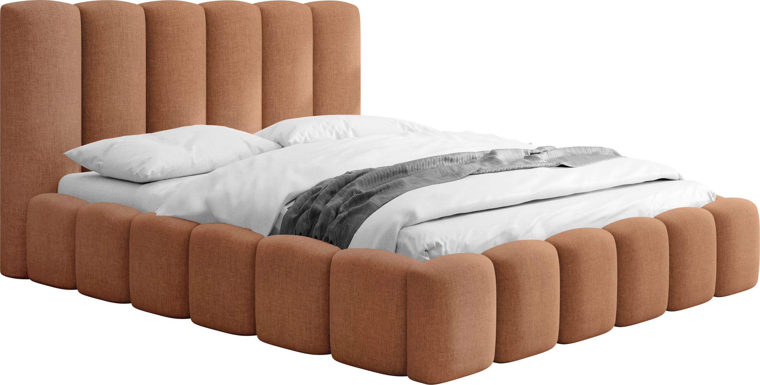 POLSTERBETT Serenity mit Bettkasten & Lattenrost in Terrakotta Chenille 140 x 200 cm - Birkefarben/Terracotta, Holzwerkstoff/Kunststoff (140/200cm) - WFL GROUP