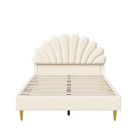 POLSTERBETT 140x200 cm Blumen Kopfteil gepolstert Lattenrost Beige - Beige, Metall (140/200cm)