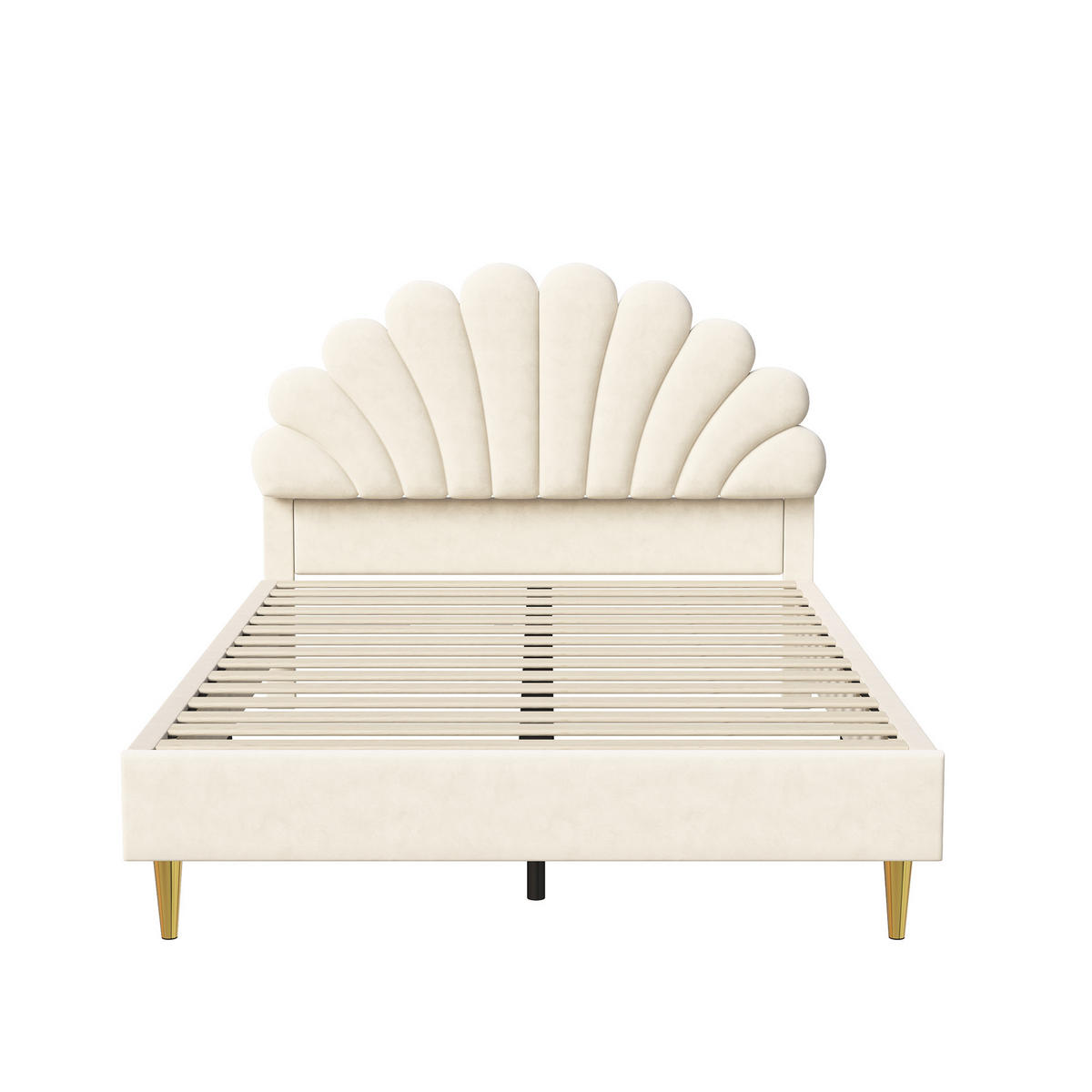 POLSTERBETT 140x200 cm, Blumenform-Kopfteil, Samt - Beige, Textil/Metall (140/200cm)