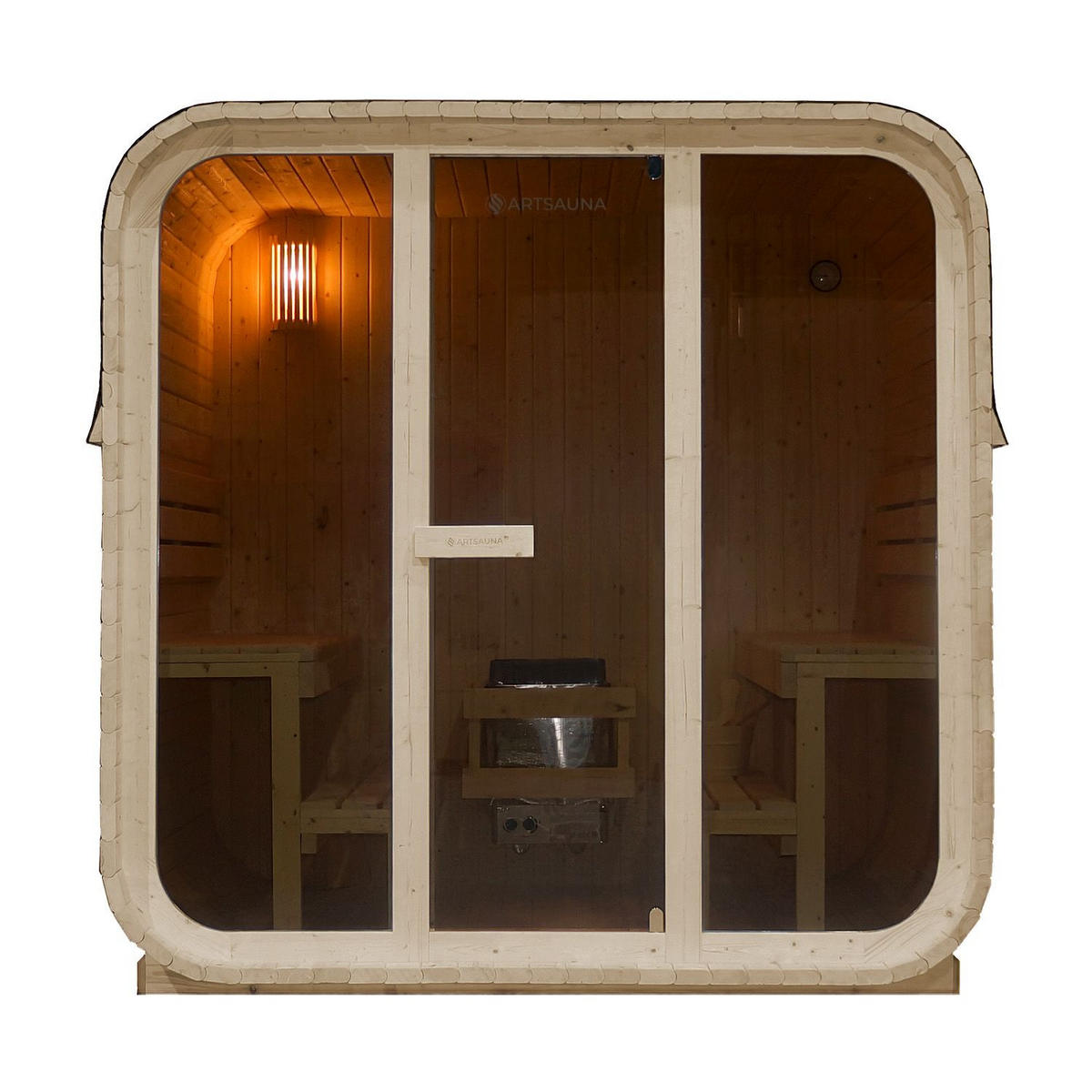 FASSSAUNA Fjora mit 9 kW Saunaofen (6 Personen) - Naturfarben, Holz (228/225/180cm) - Artsauna