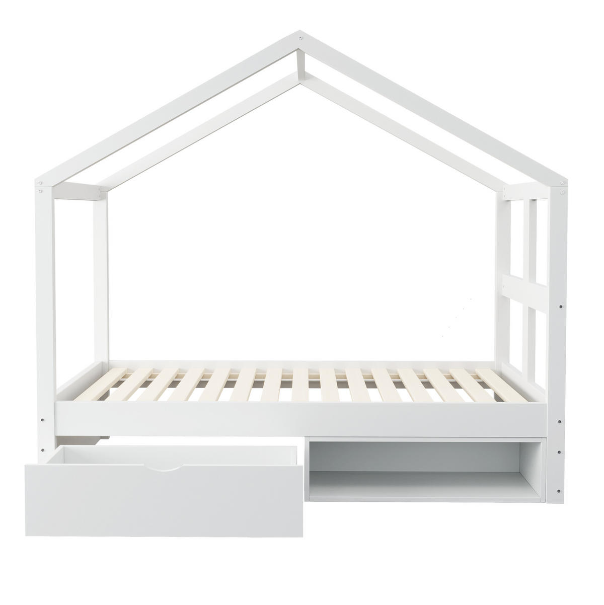 KINDERBETT 90/190 cm mit Schublade, Schuhschrank und LED-Lichtstreifen, Weiß - Weiß, Holzwerkstoff (90/190cm) - Redom