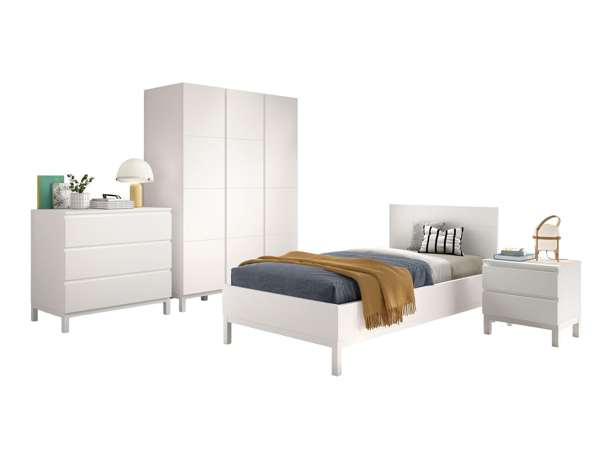 KINDERZIMMER SET Keely Kiefer weiß Bett Nachtkonsole Schrank Kommode - Weiß, Holz (58/196/149cm) - 58aufmkessel