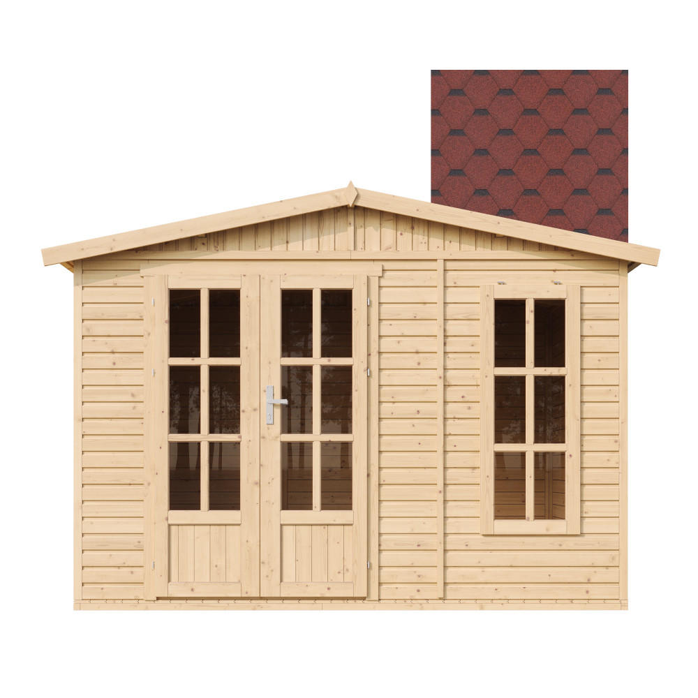 GARTENHAUS HOLZ 6 m2 - H232 x 332 x 222 cm - Gerätehaus Holz Garten-Studio M334FB+H334FBRED - Beige, Holz (332/232/199cm) - Timbela