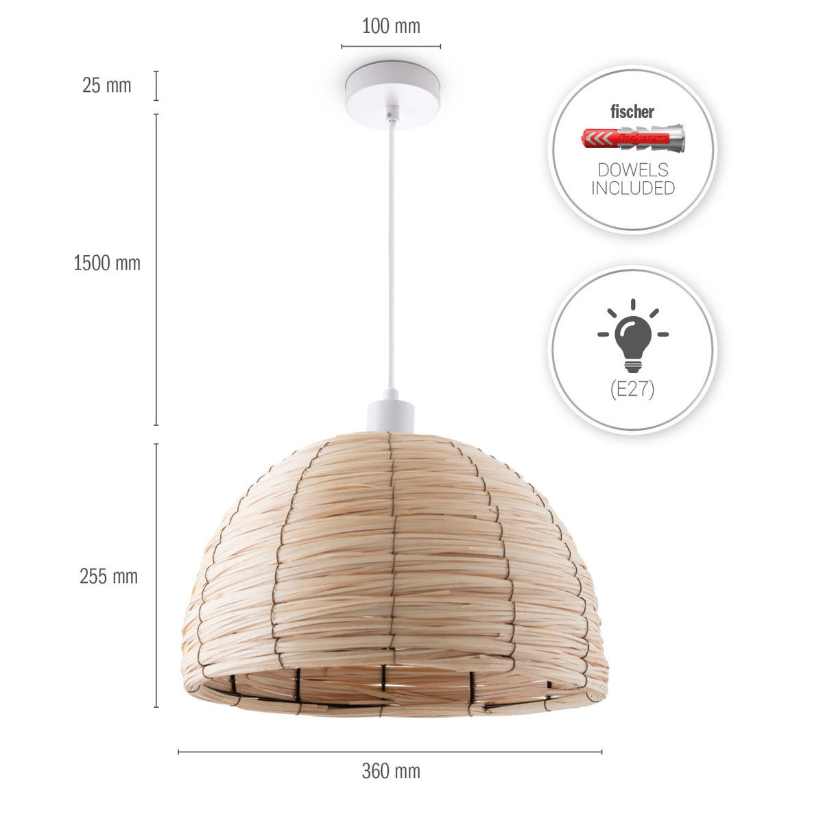 PENDELLEUCHTE Hugo Pd1 Gogo - Beige/Weiß, Metall (36/36/25.5cm) - Paco Home