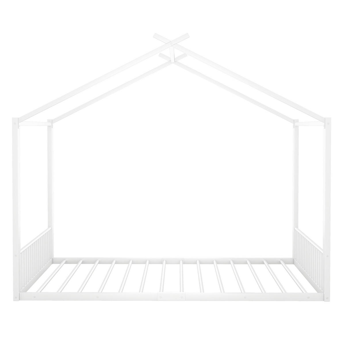 HAUSBETT aus Metall 140x200 cm Weiß in Hausform, stabile Konstruktion und pflegeleicht - Weiß, Metall (140/200cm) - Modfu