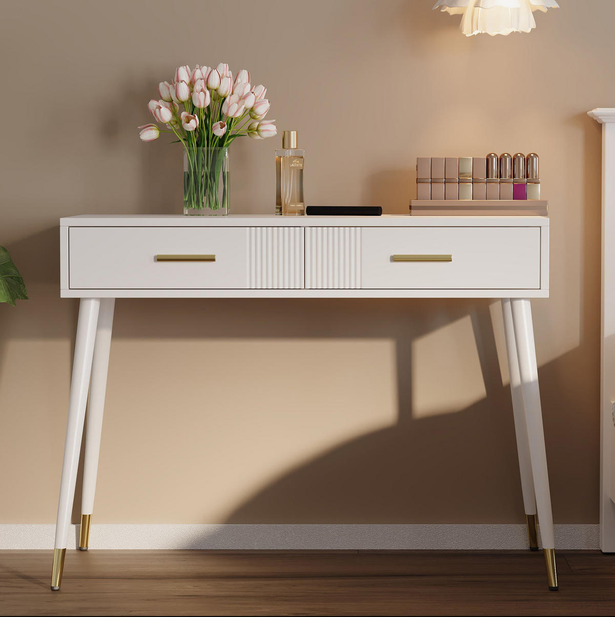 SCHMINKTISCH 100/40/76 cm mit 2 Schubladen, Metallfüßen und vielseitiger Nutzung, Weiß - Weiß, Holzwerkstoff (100/76/40cm) - Redom
