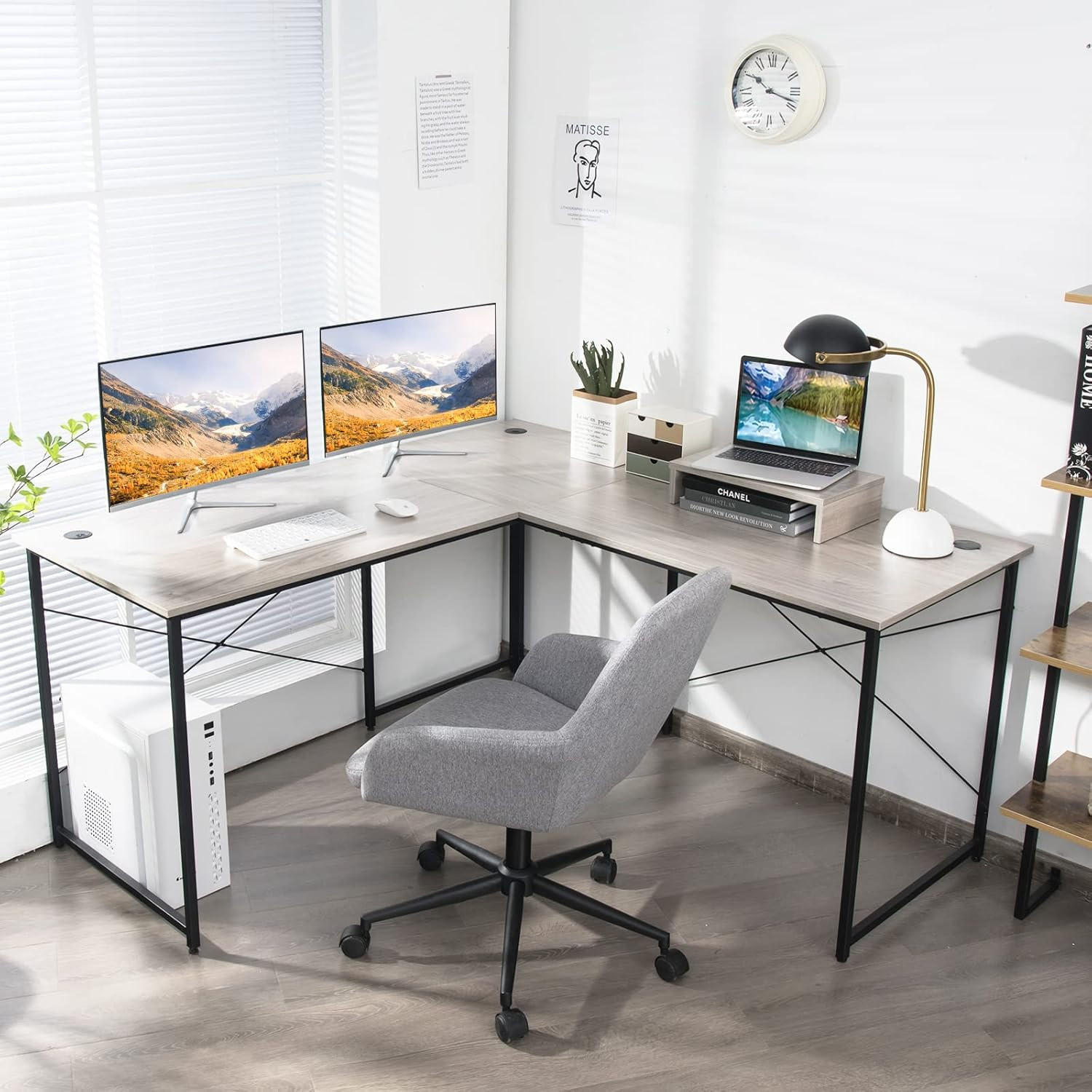 ECKSCHREIBTISCH 74cm Grau - Grün, Holz (150/150/74cm) - COSTWAY