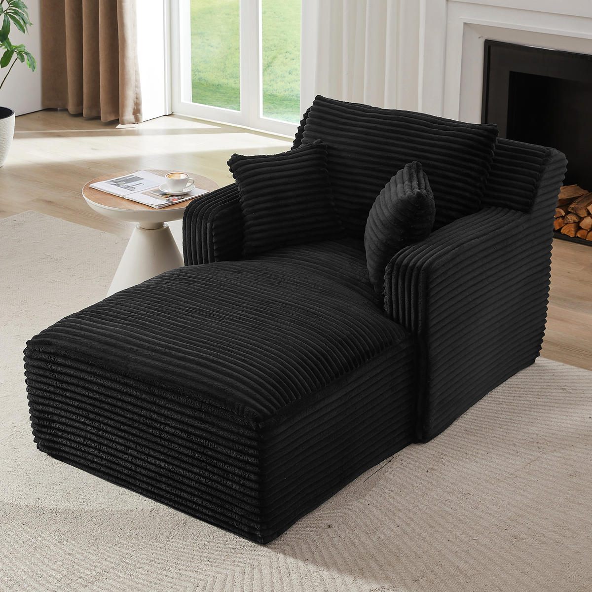 RELAXSESSEL aus Cord Modulare Chaiselongue & ohne Montage - Schwarz, Textil (33/127/33cm) - Urban Meuble