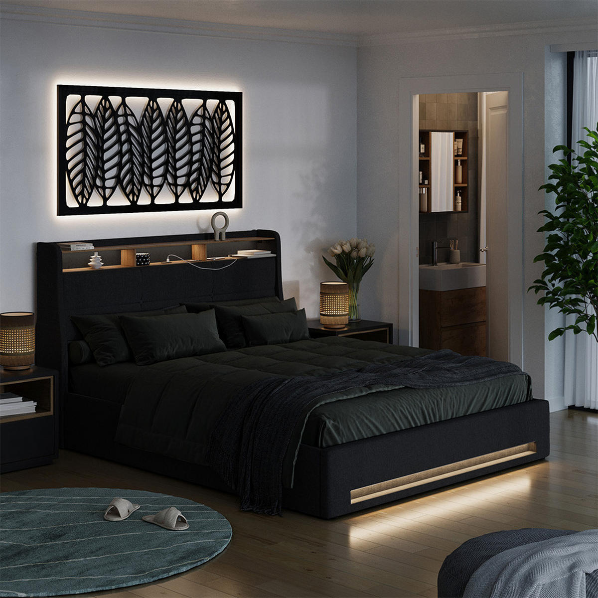 ČALOUNĚNÁ POSTEL Christin Antracit/dub - antracitová, kompozitní dřevo - VitaliSpa