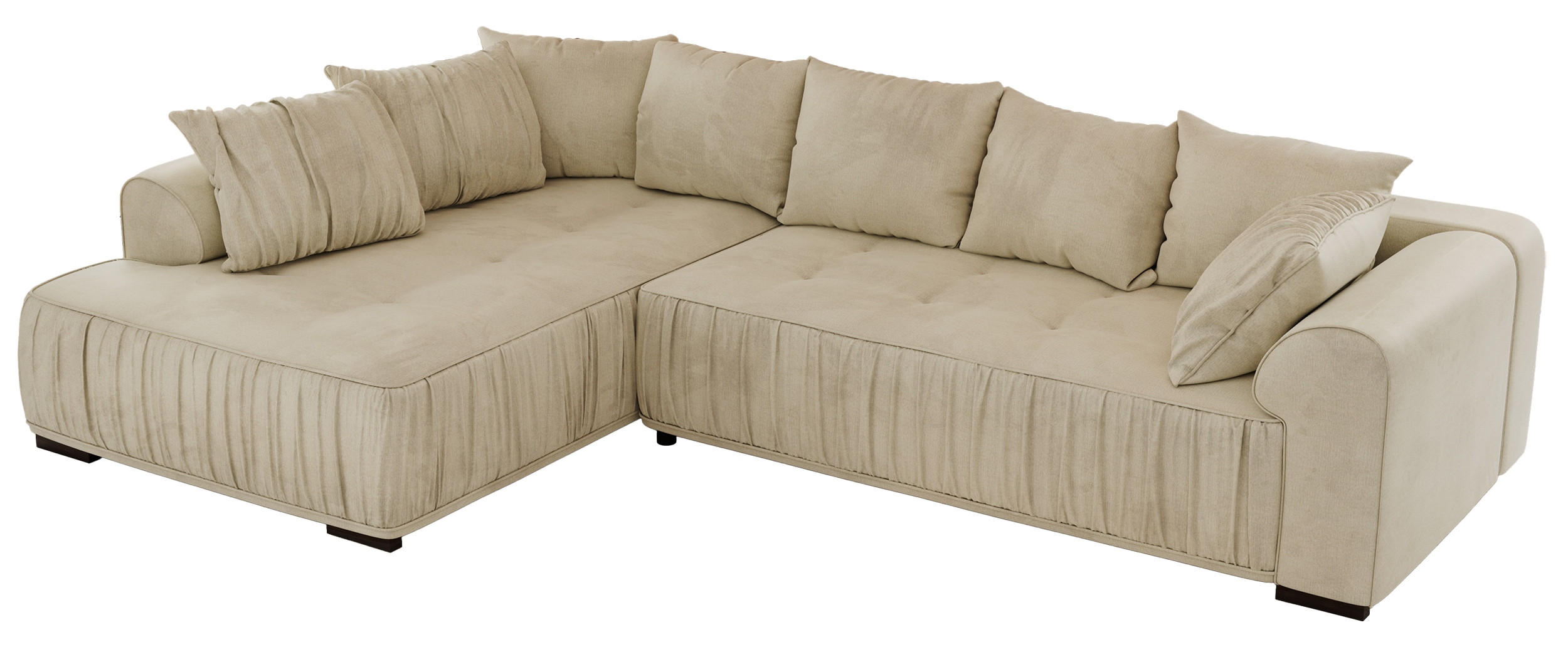 ECKSOFA ORTA Beige Velvet - Links - Beige/Schwarz, Textil (325/200cm) - MKS