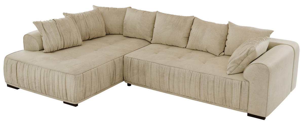 ECKSOFA ORTA Beige Velvet - Links - Beige/Schwarz, Textil (325/200cm) - MKS